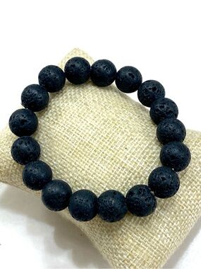 Black Lava Stone Beaded Stretch Bracelet